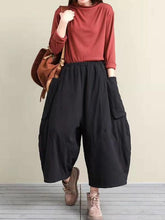 Retro Elastic Waist Thickening Wide-Leg Pants